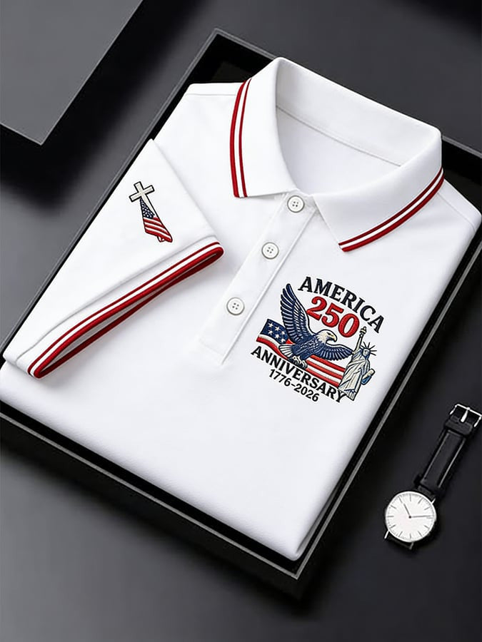 Retro 250th Anniversary Of The United States Cross Print Polo Shirt 4Th Of July Clothing Men's - Loomnari