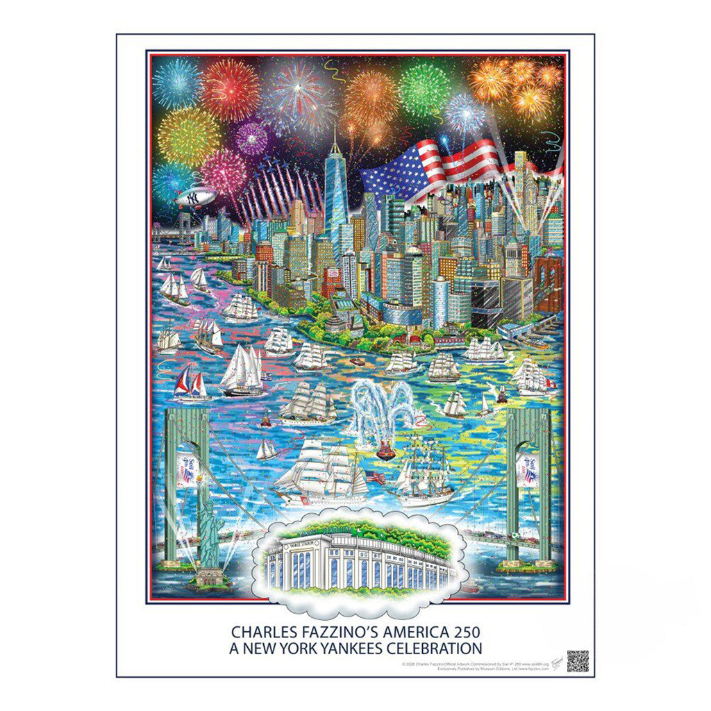 Charles Fazzinos America250 A New York Yankees Celebration Poster 4th Of July Home Decor - Loomnari
