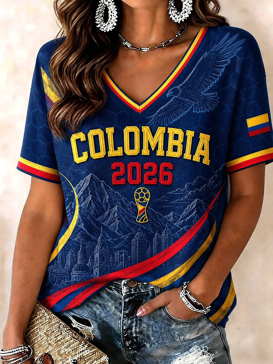 Colombia World Cup 2026 Tournament V-Neck Shirt Camisa De Colombia Clothing Gifts Ideas - Loomnari