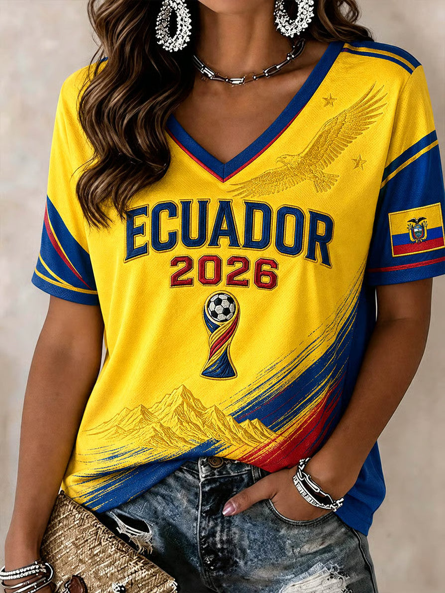 Ecuador 2026 World Cup V-Neck Shirt Women's Ecuador Football Merch Best Gifts For Supporters - Loomnari