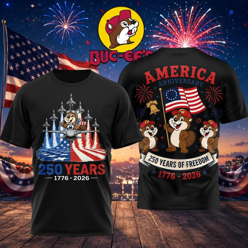 Buc Ee's 250 Years Of Freedom 1776 2026 Shirt America Anniversary T-Shirt 4th Of July Gifts - Loomnari