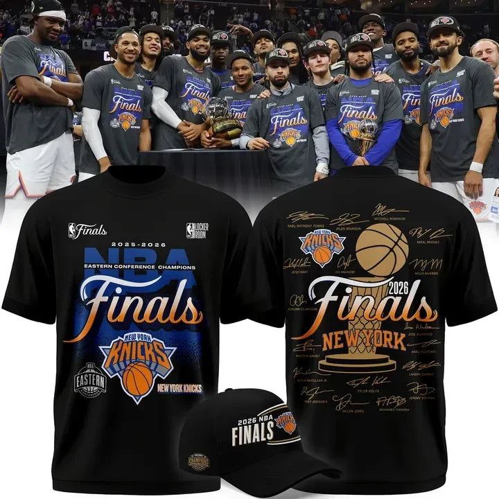 NY Knicks 2026 Eastern Conference Champions Locker Room T-Shirt Team Signatures Finals Merch - Loomnari