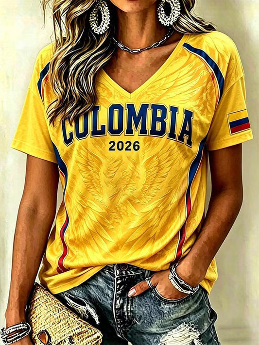 Colombia FIFA World Cup 2026 V-Neck Shirt Colombia National Football Team Merch Gifts For Her - Loomnari