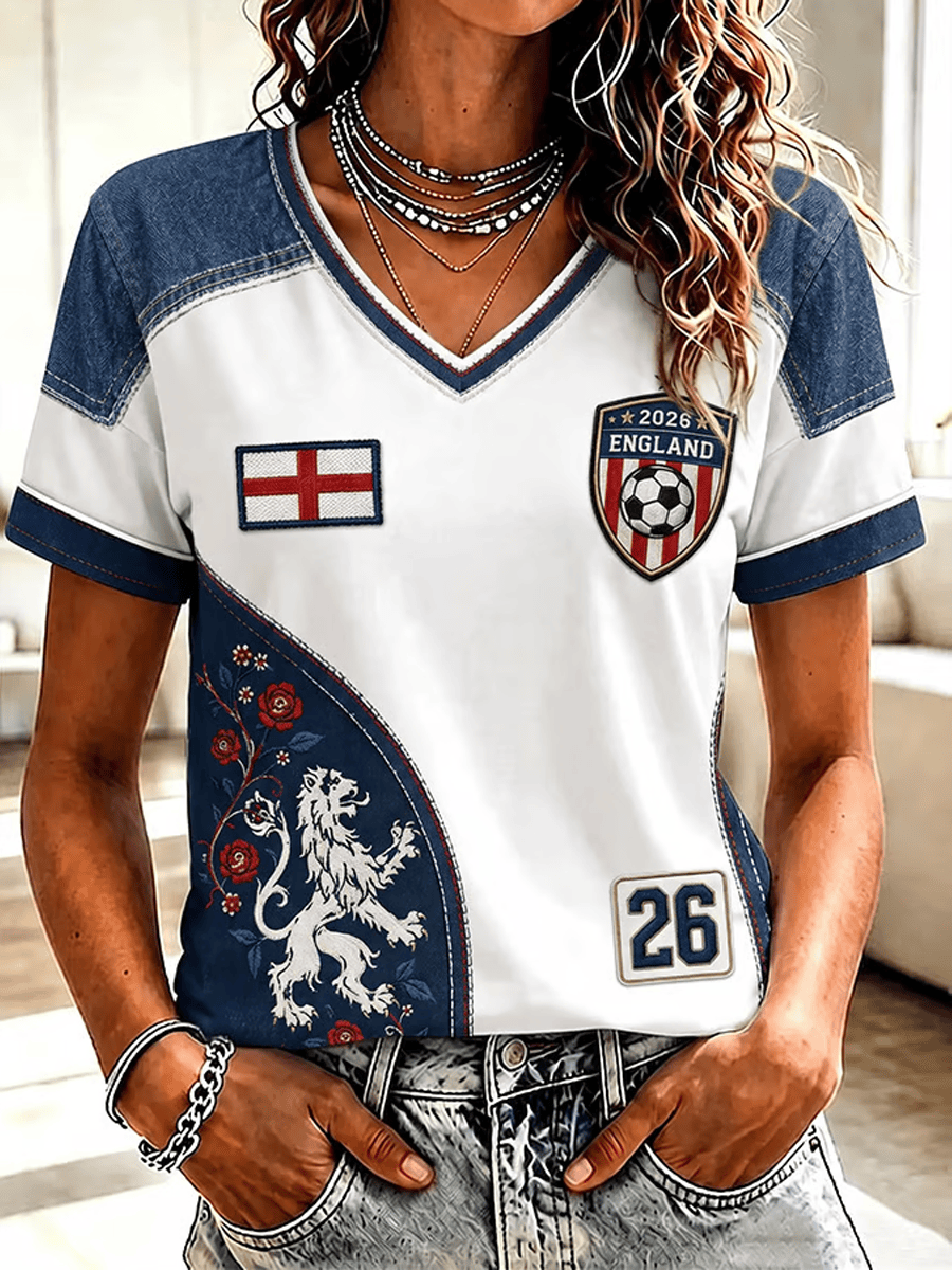 England FIFA World Cup 2026 V-Neck Shirt Game Day Attire UK Football Fan Gifts For Her - Loomnari