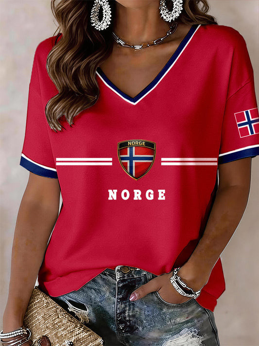 Norway FIFA World Cup 2026 V-Neck Shirt Game Day Shirts Norway Football Fan Gifts Ideas - Loomnari