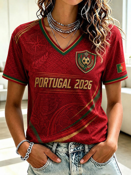 Portugal FIFA World Cup 2026 V-Neck Shirt Game Day Outfits Portugal Football Fans Gift For Her - Loomnari