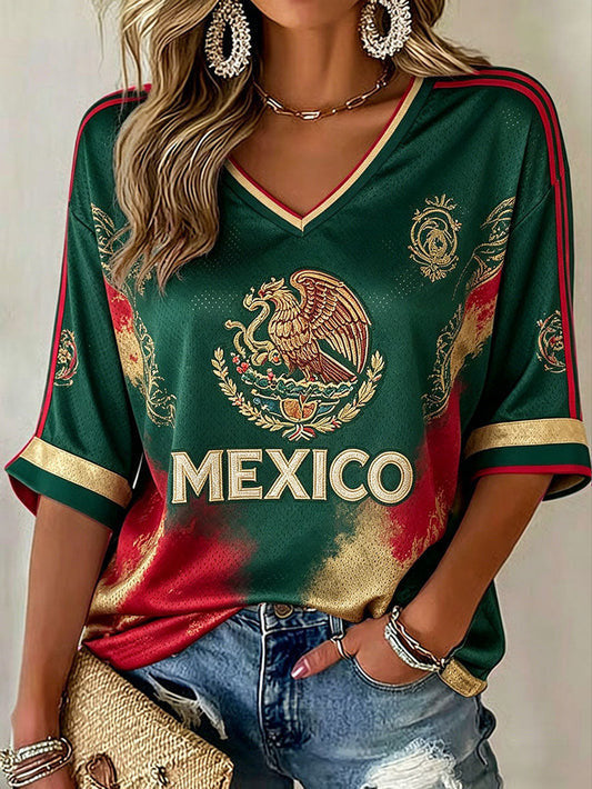 Mexico FIFA World Cup 2026 Long Sleeve V-Neck Shirt Mexico Team Merch Gifts For Football Fans - Loomnari