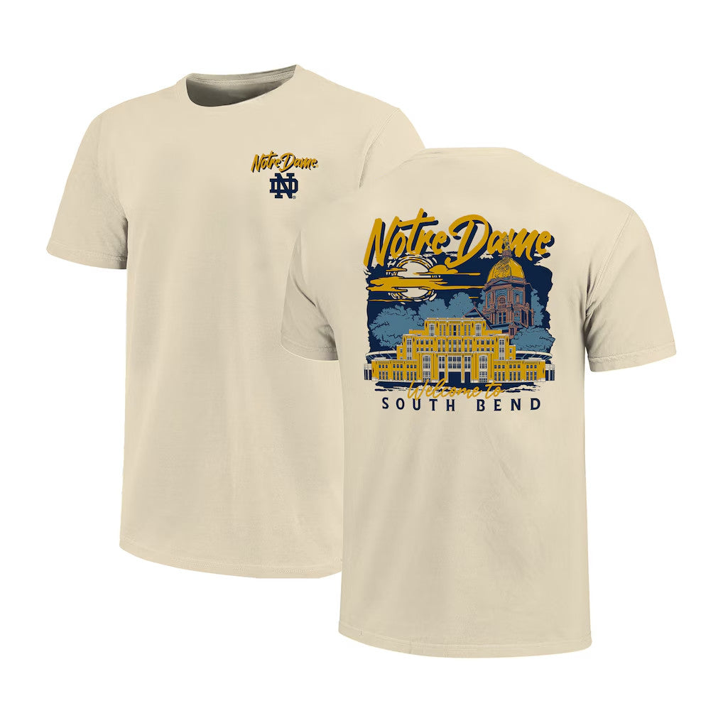 Notre Dame Merch 2026 Notre Dame Fighting Irish Image One Hand-Drawn Campus Stack T-Shirt - Loomnari