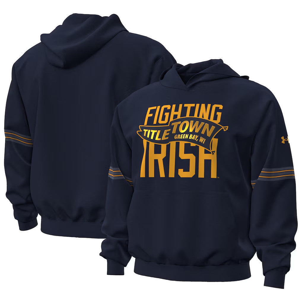 Notre Dame Merch Notre Dame Fighting Irish 2026 Shamrock Series Titletown Icon Taped Hoodie Navy - Loomnari