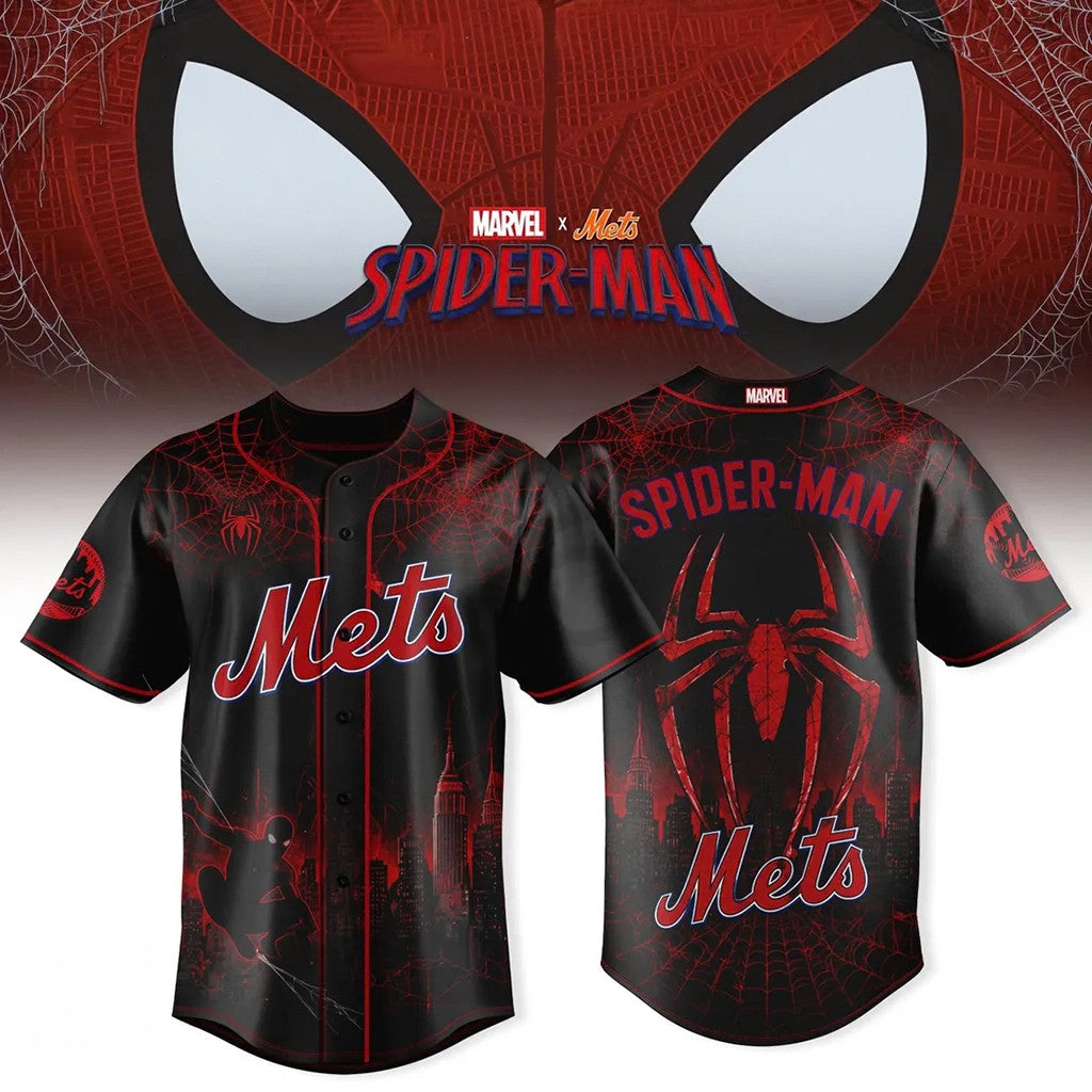 Marvel X New York Mets Spider-Man Black Red Baseball Jersey 2026 NY Mets Merch Gift For Him - Loomnari