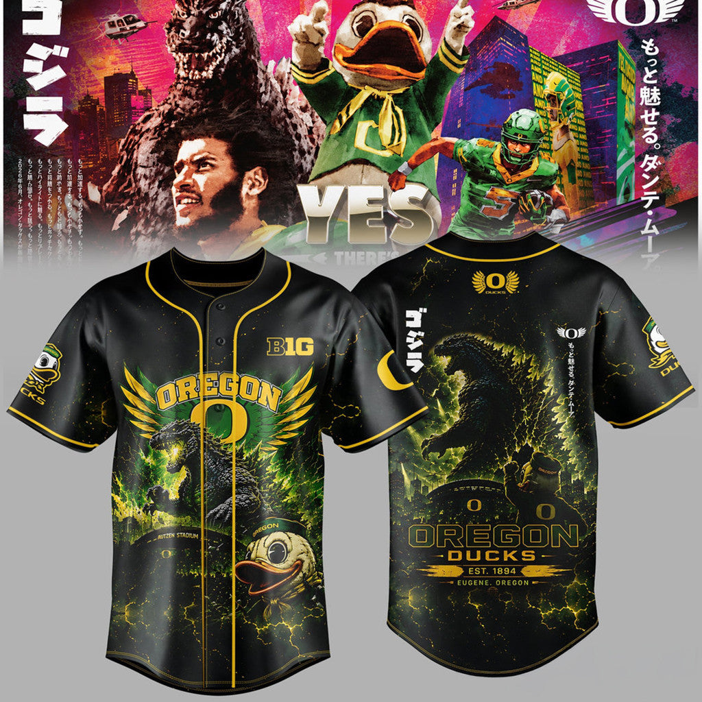 Oregon Ducks X Godzilla 2026 Baseball Jersey Oregon Ducks Merch Gifts For Football Lovers - Loomnari