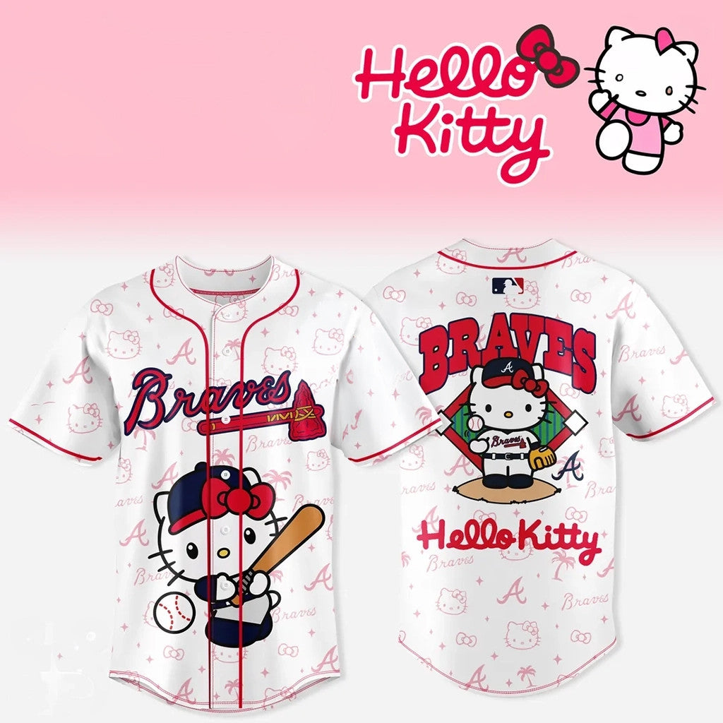 2026 Hello Kitty X Atlanta Braves Mascot Baseball Jersey Braves Merch Best Gift For Daughter - Loomnari