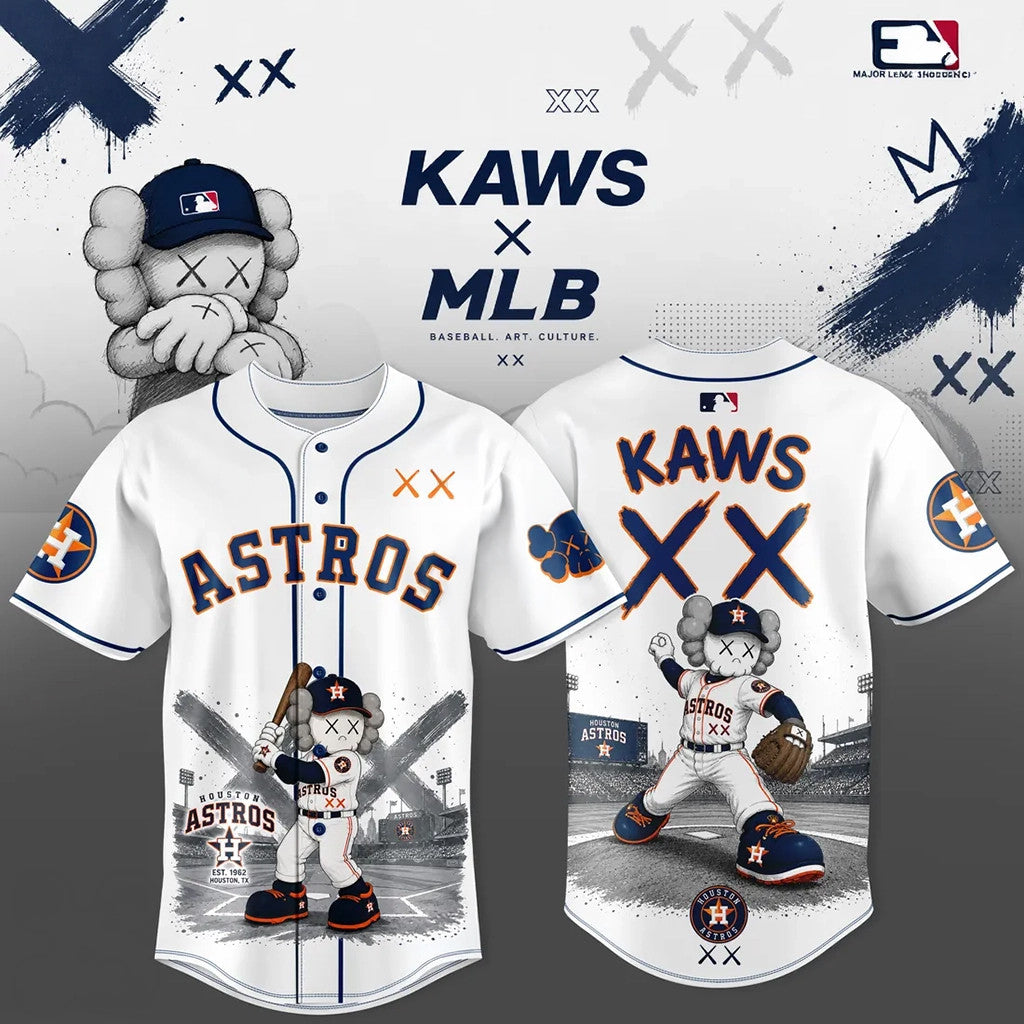 KAWS X Houston Astros Mascot Baseball Jersey 2026 Houston Astros Merch Gift For Baseball Lover - Loomnari