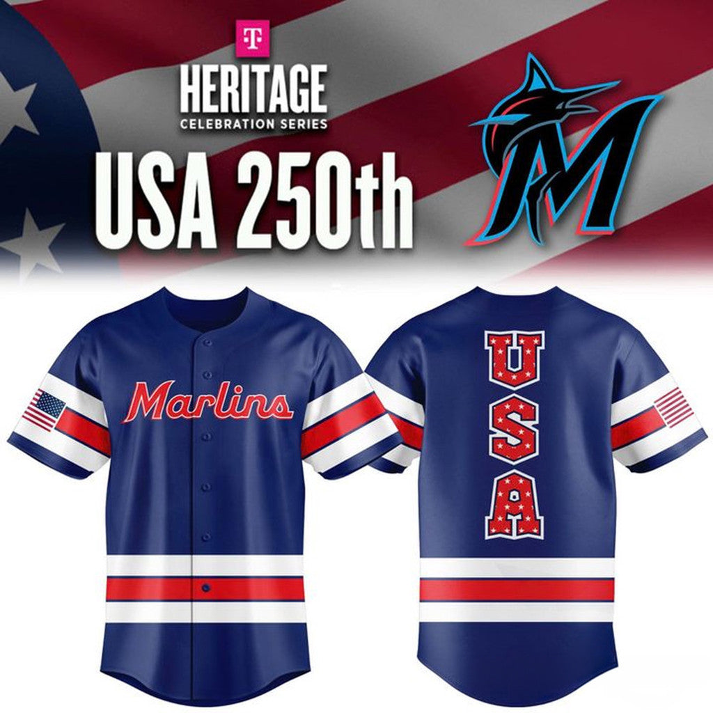 Miami Marlins 250Th USA Celebration Jersey 2026 Miami Marlins Merch Baseball Lover Gifts - Loomnari