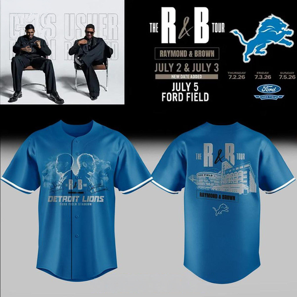 Detroit Lions Usher Raymond X Chris Brown 2026 The R&B Tour Baseball Jersey Detroit Lions Merch - Loomnari