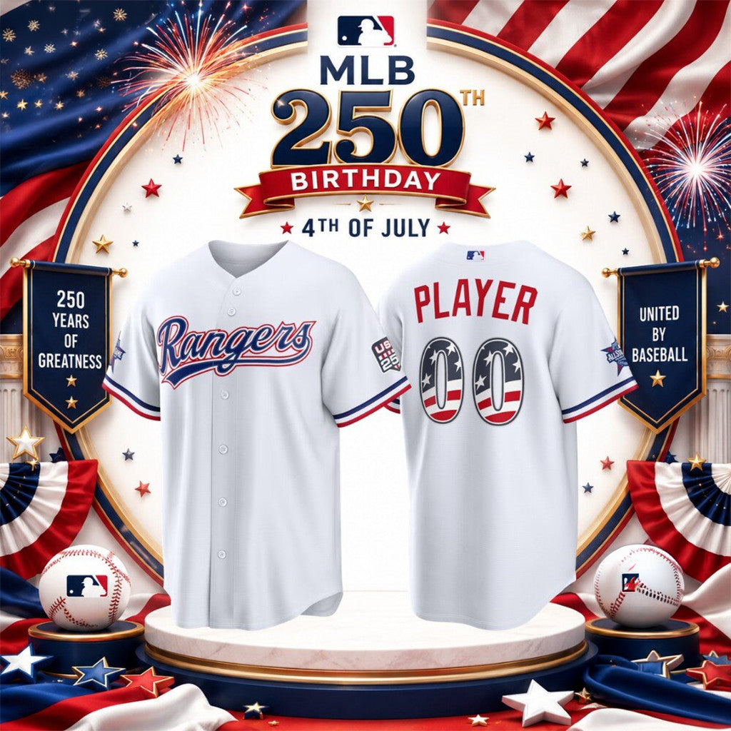 Texas Rangers X America 250Th Birthday 4Th Of July Baseball Jersey Texas Rangers Merch 2026 - Loomnari