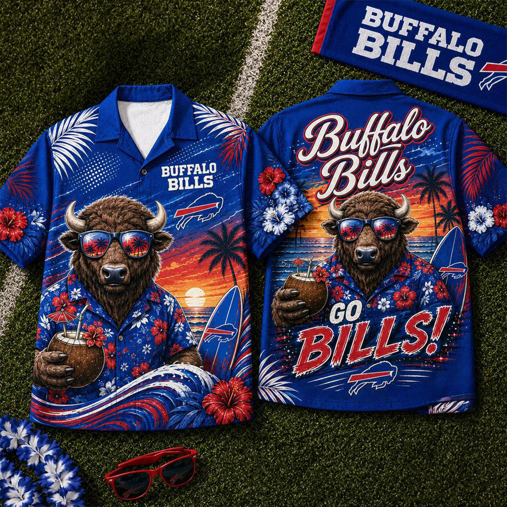 Buffalo Bills 2026 Mascot Beach Vibes Summer Hawaiian Shirt Buffalo Bills Merch Special Gifts - Loomnari