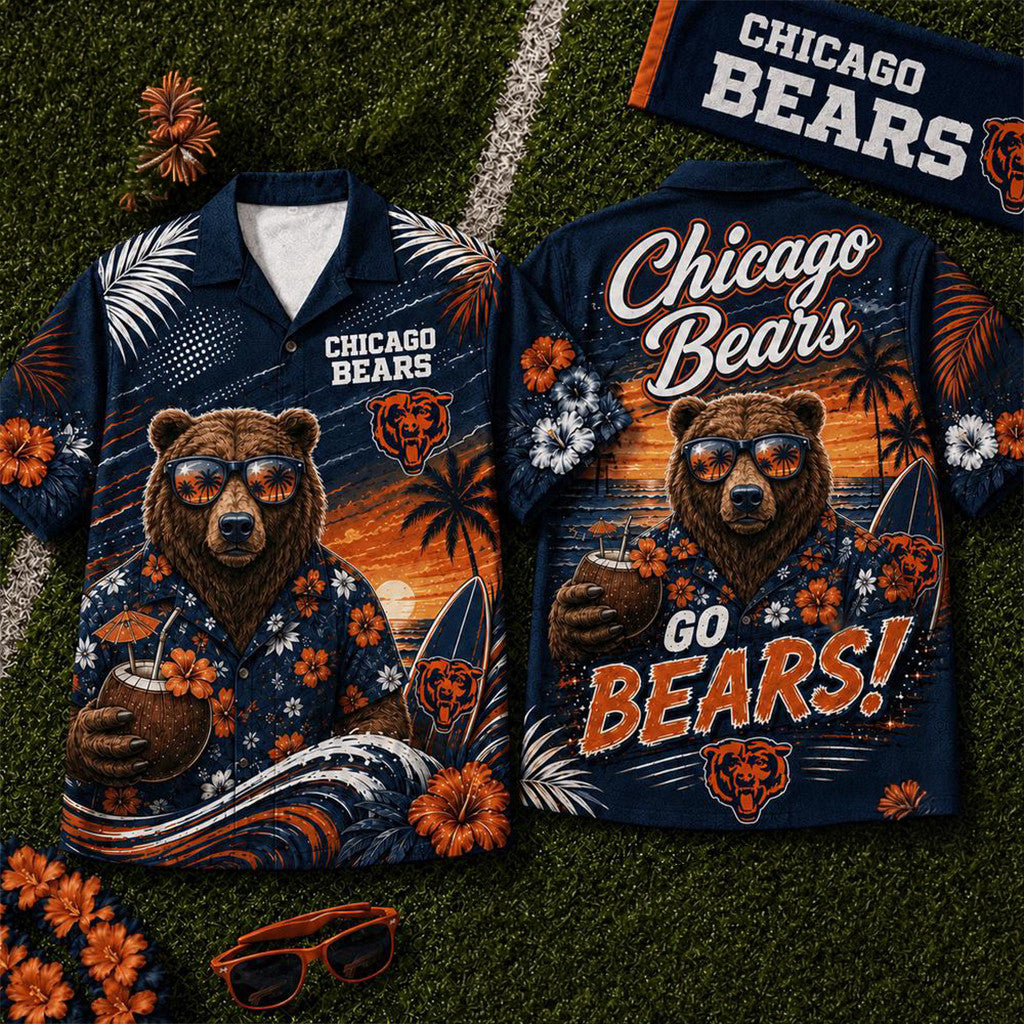 Chicago Bears 2026 Mascot Beach Vibes Summer Hawaiian Shirt Bears Merch Football Lover Gifts - Loomnari