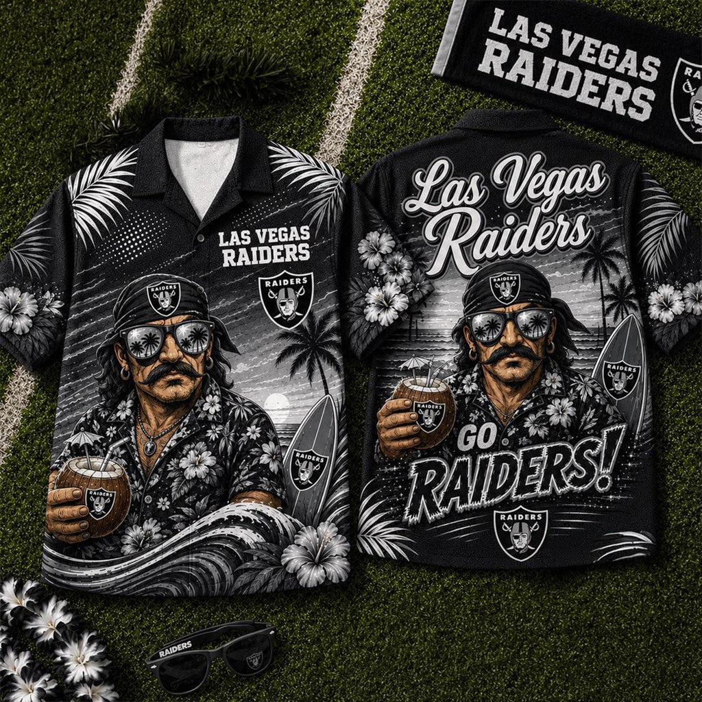 LV Raiders 2026 Mascot Beach Vibes Summer Hawaiian Shirt Raiders Merch Gifts For Football Fan - Loomnari