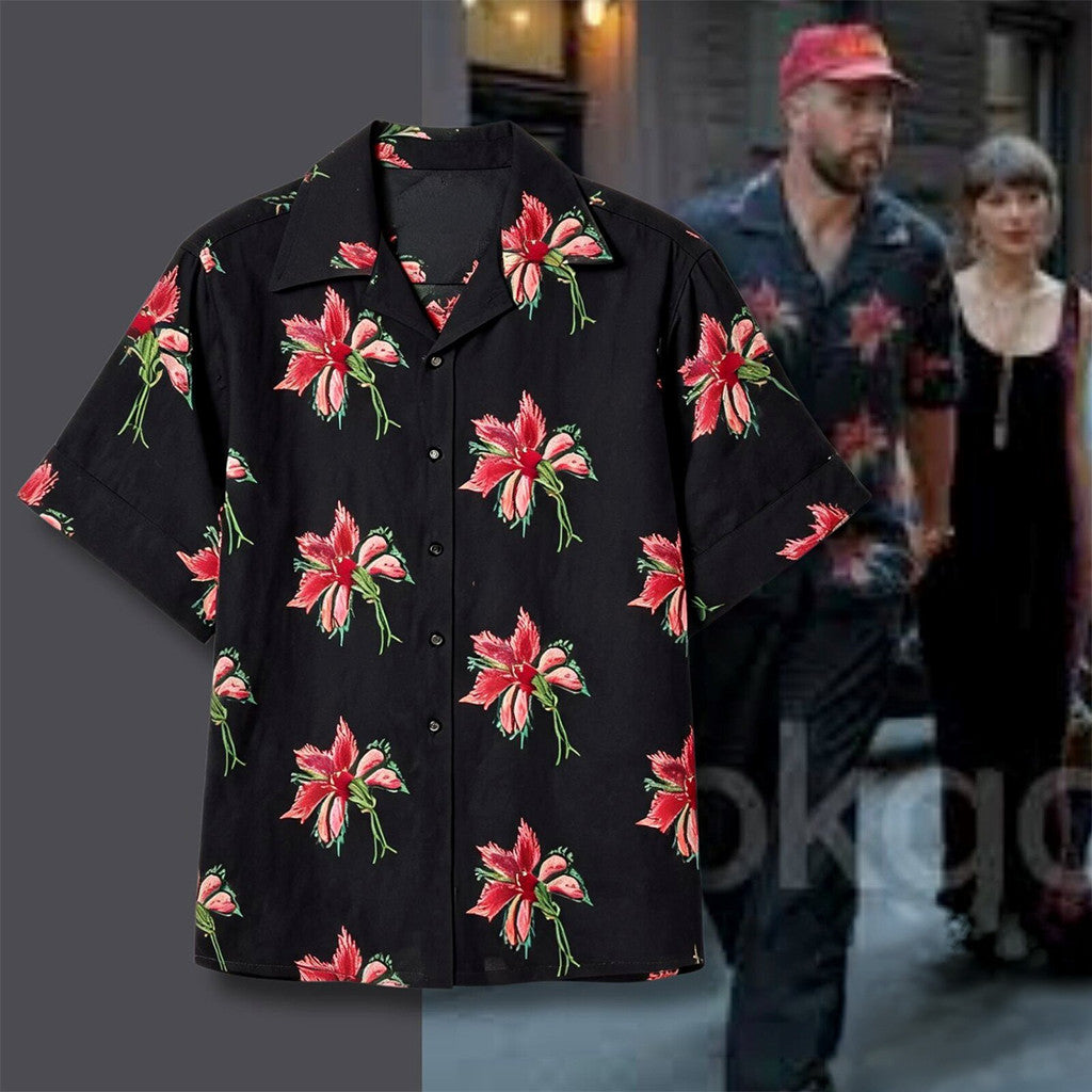 Papier Floral Hawaiian Shirt Worn By Travis Kelce Merch Best Gifts For Brothers - Loomnari