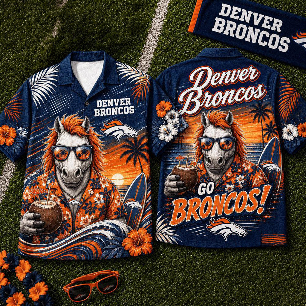 Denver Broncos 2026 Mascot Beach Vibes Summer Hawaiian Shirt Broncos Merch Gift For Fathers - Loomnari