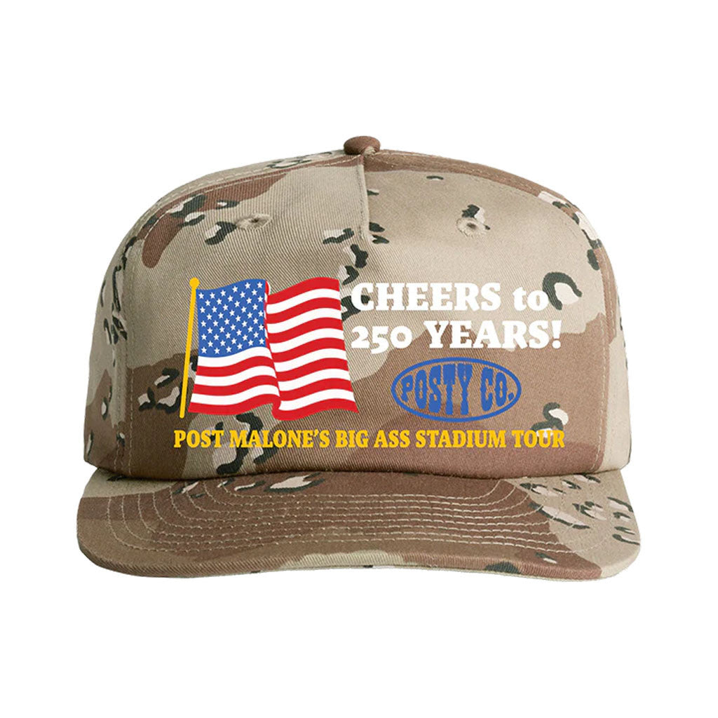 Post Malone Merch 2026 Cheers To 250 Years Camo Snapback Hat Post Malone Big Ass Tour Merch - Loomnari