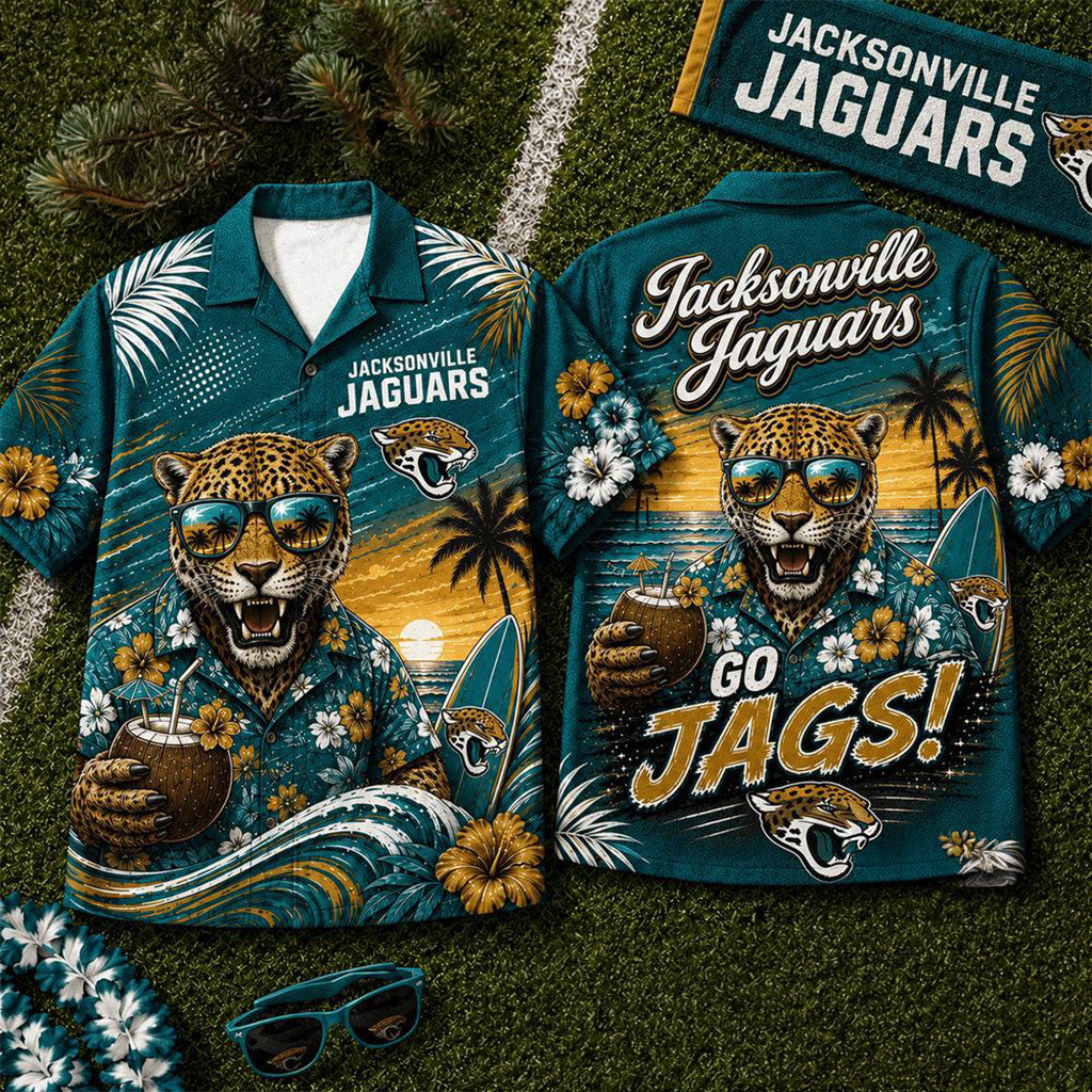 Jacksonville Jaguars 2026 Mascot Beach Vibes Summer Hawaiian Shirt Jaguars Merch Gift For Him - Loomnari