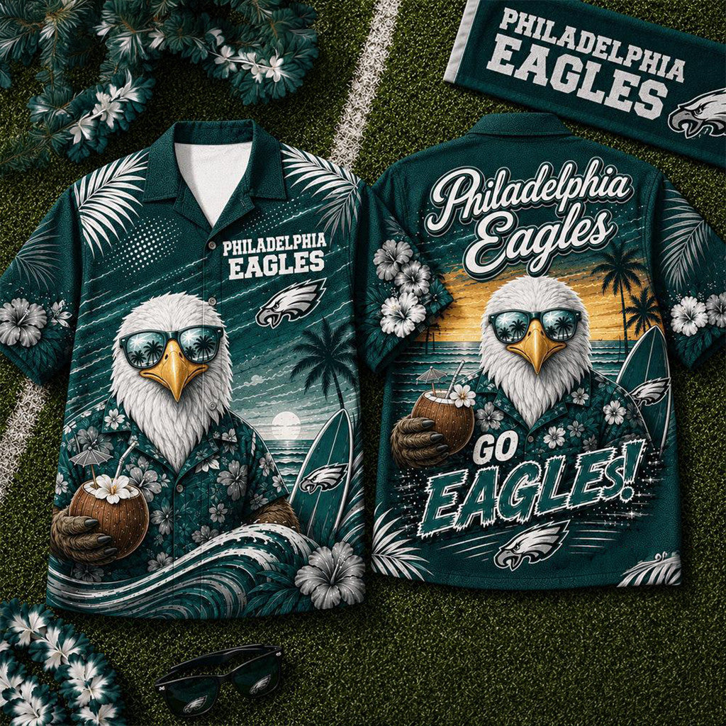Philadelphia Eagles 2026 Mascot Beach Vibes Summer Hawaiian Shirt Philly Eagles Merch Fan Gifts - Loomnari