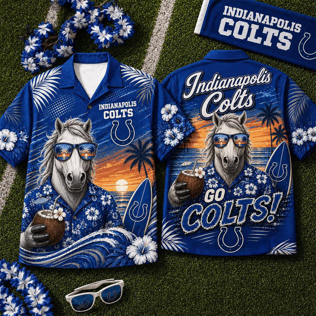 Indianapolis Colts 2026 Mascot Beach Vibes Summer Hawaiian Shirt Colts Merch Gift For Husband - Loomnari