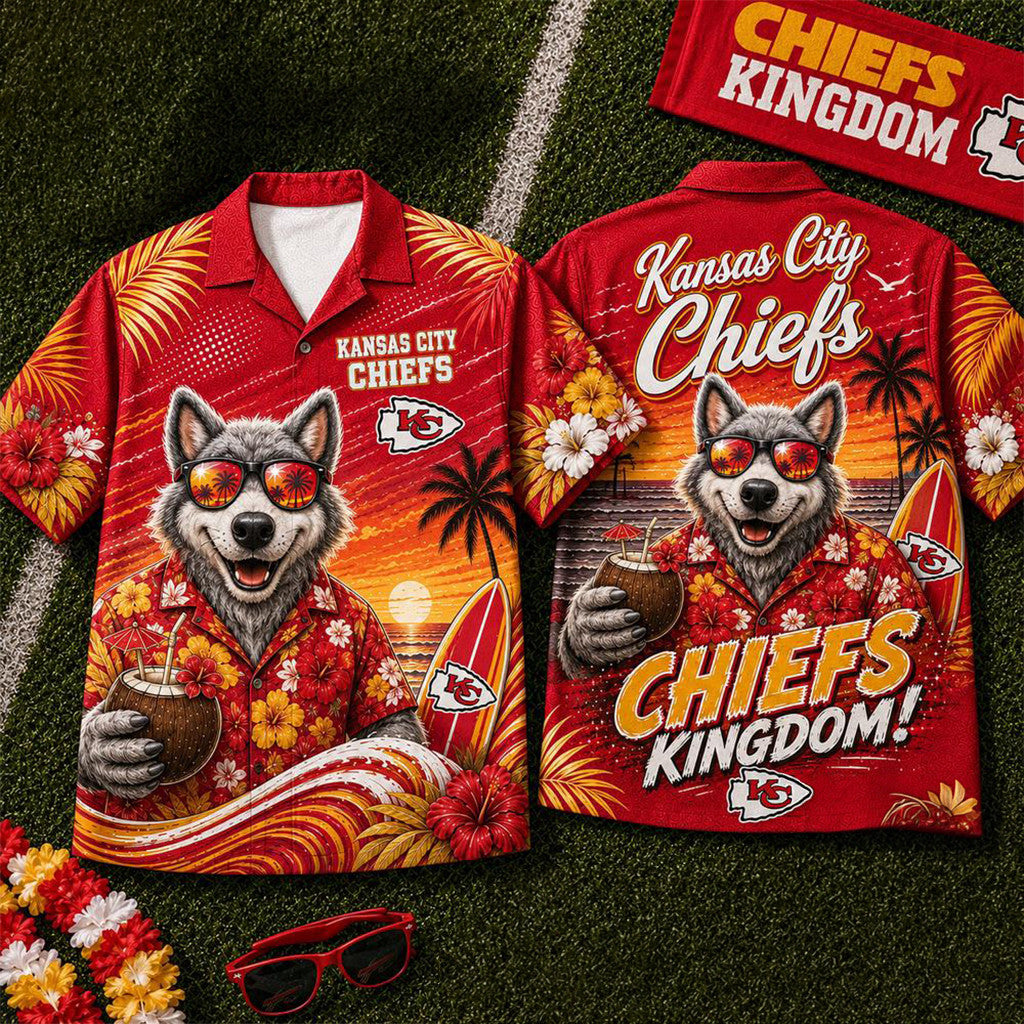 Kansas City Chiefs 2026 Mascot Beach Vibes Summer Hawaiian Shirt KC Chiefs Merch Brother Gifts - Loomnari
