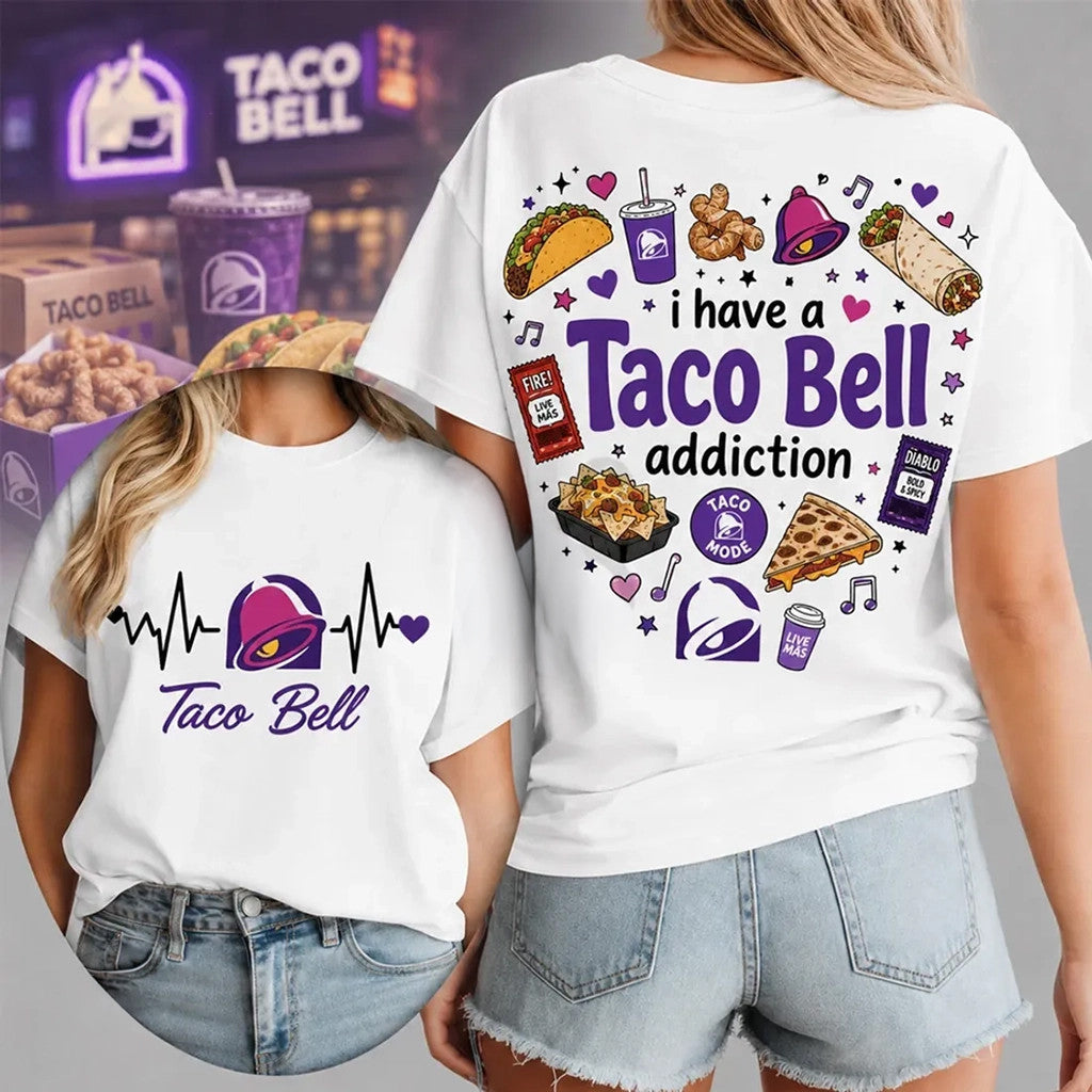 2026 Taco Bell Heartbeat Logo White T-Shirt Fast Food Lover Shirt Gift For Wife - Loomnari