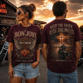 Bon Jovi Harley-Davidson Faith Cross T-Shirt Keep The Faith Ride The Miles Shirt Religious Gift - Loomnari