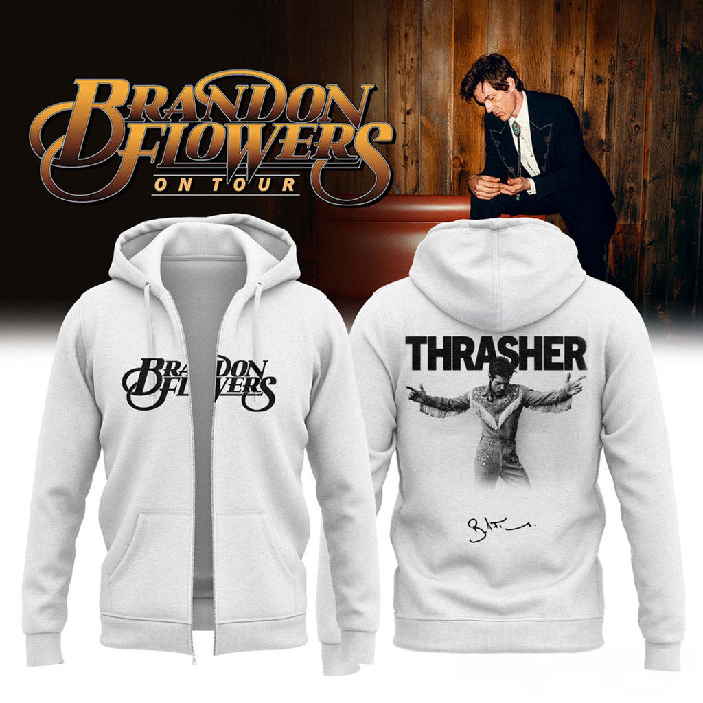 Brandon Flowers On Tour 2026 Signature Zip Hoodie Thrasher Brandon Flowers Merch Fan Gifts - Loomnari