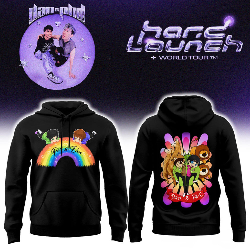 Dan And Phil Announce Hard Launch World Tour Rainbow Hoodie 2026 Dan And Phil Merch Black - Loomnari