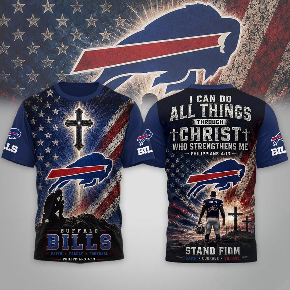 Buffalo Bills Faith Family Football T-Shirt Christian Shirt Buffalo Bills Merch Gift For Dad - Loomnari