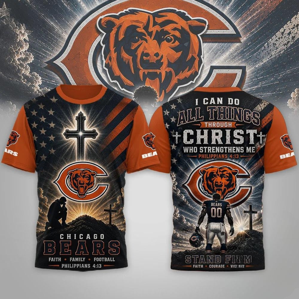 Chicago Bears Faith Family Football T-Shirt Chicago Bears Merch Christian Gift For Fans - Loomnari