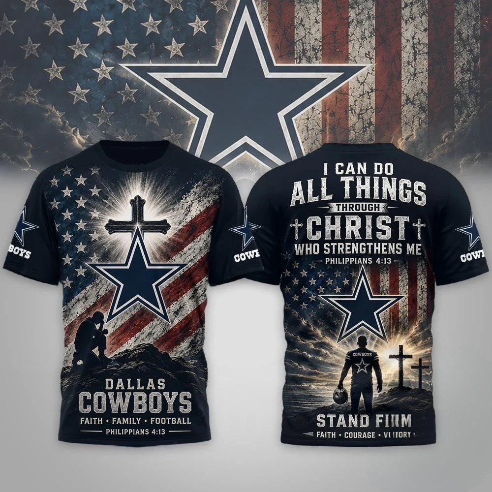 Dallas Cowboys Faith Family Football T-Shirt Dallas Cowboys Merch Christian Gifts For Him - Loomnari
