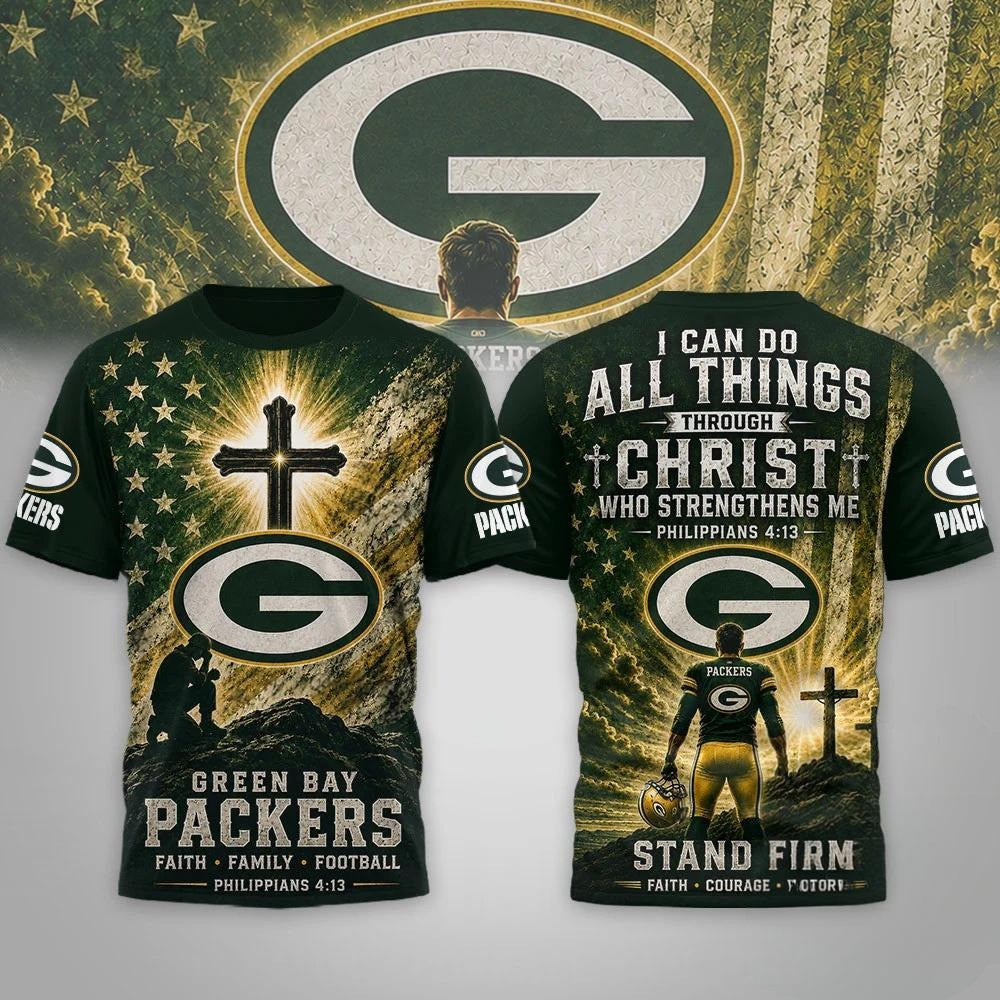 Green Bay Packers 2026 Faith Family Football T-Shirt Packers Merch Gift For Christian - Loomnari