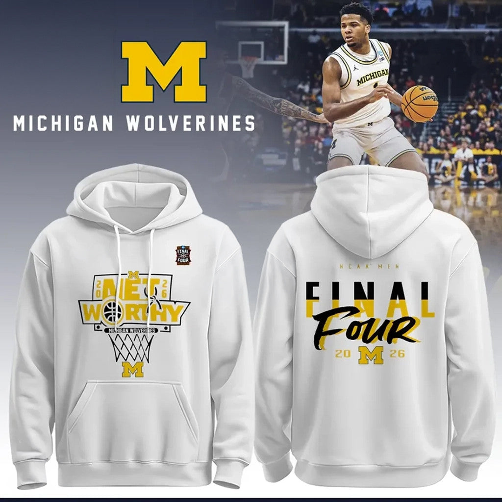 Michigan Wolverines 2026 Final Four White Hoodie Wolverines Merch Gift For Basketball Fans - Loomnari