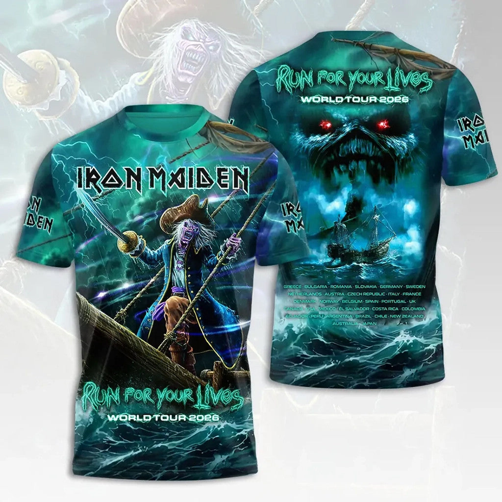 Iron Maiden Eddie Pirate 2026 World Tour T-Shirt Iron Maiden Run For Your Lives Tour Merch - Loomnari