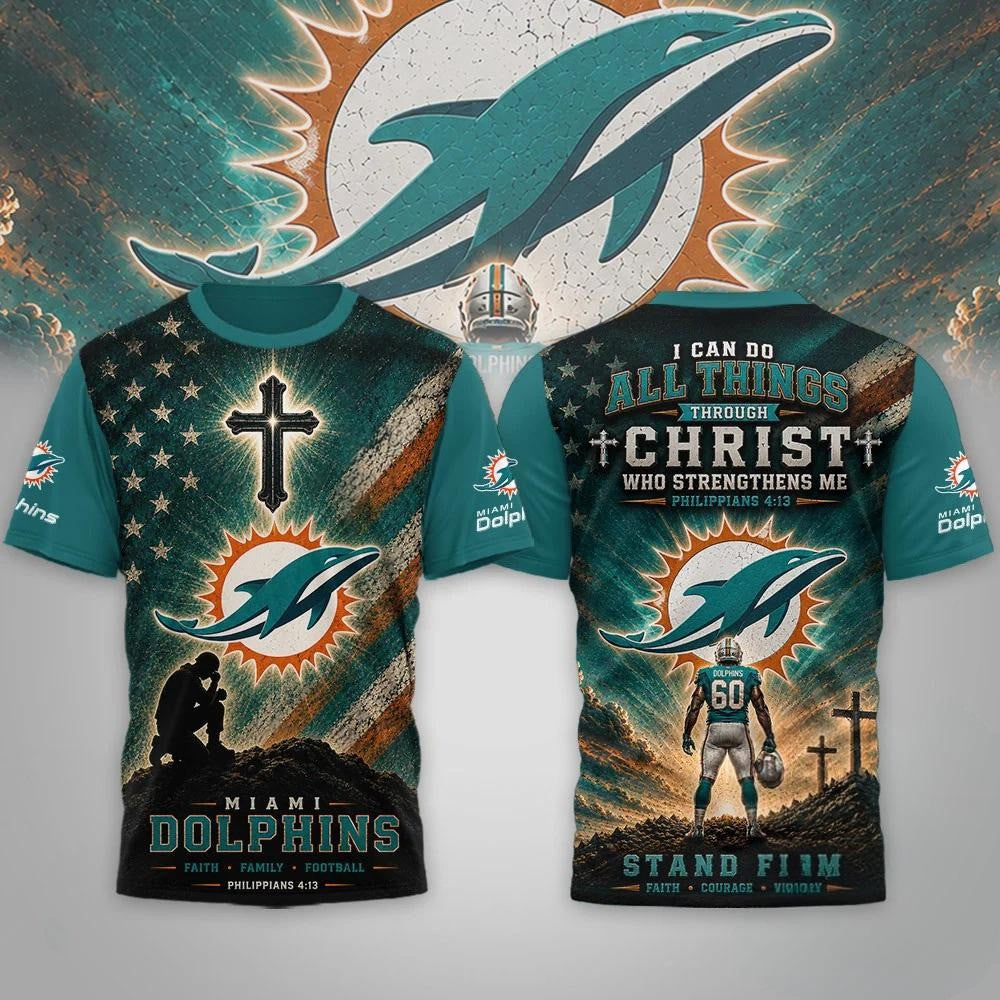 Miami Dolphins 2026 Faith Family Football Shirt Miami Dolphins Merch Christian Gift Ideas - Loomnari