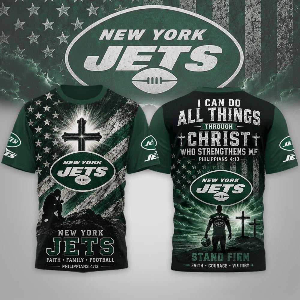 New York Jets 2026 Faith Family Football T-Shirt NY Jets Merch Christian Shirt Gift For Fans - Loomnari