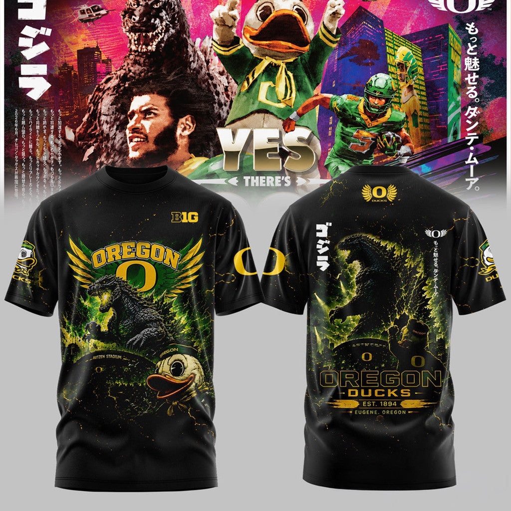 Oregon Ducks X Godzilla 2026 Shirt Oregon Ducks Merch Football Fan Gear Gifts For Husband - Loomnari