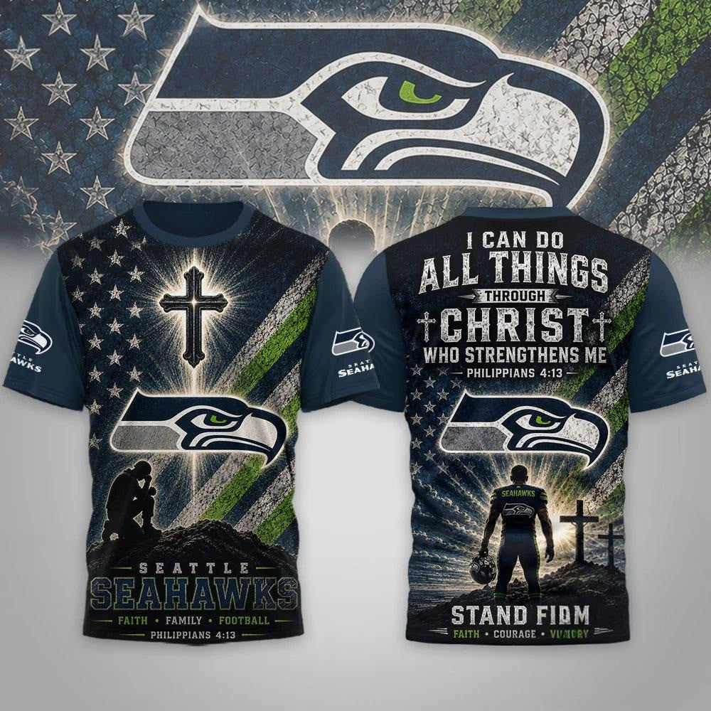 Seattle Seahawks 2026 Faith Family Football T-Shirt Seahawks Merch Religious Shirt Fan Gifts - Loomnari