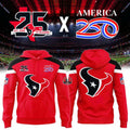 Houston Texans 25 Seasons X America 250 Red Hoodie Houston Texans Merch Football Fan Gifts - Loomnari