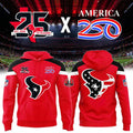 Houston Texans 25 Seasons X America 250 Red Hoodie Houston Texans Merch Patriotic Gifts - Loomnari