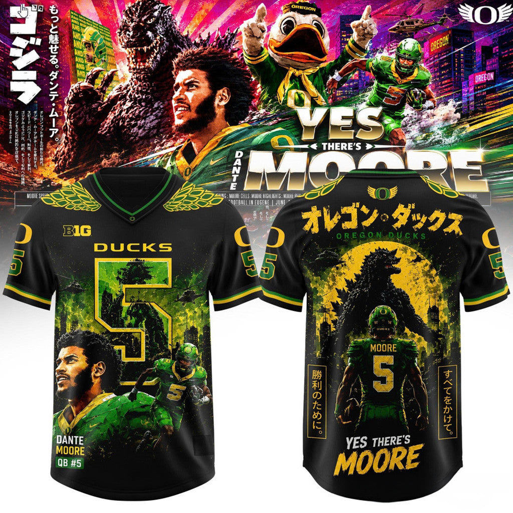 Oregon Ducks X Godzilla Football Jersey Dante Moore #5 Oregon Ducks Merch Gift For Brothers - Loomnari