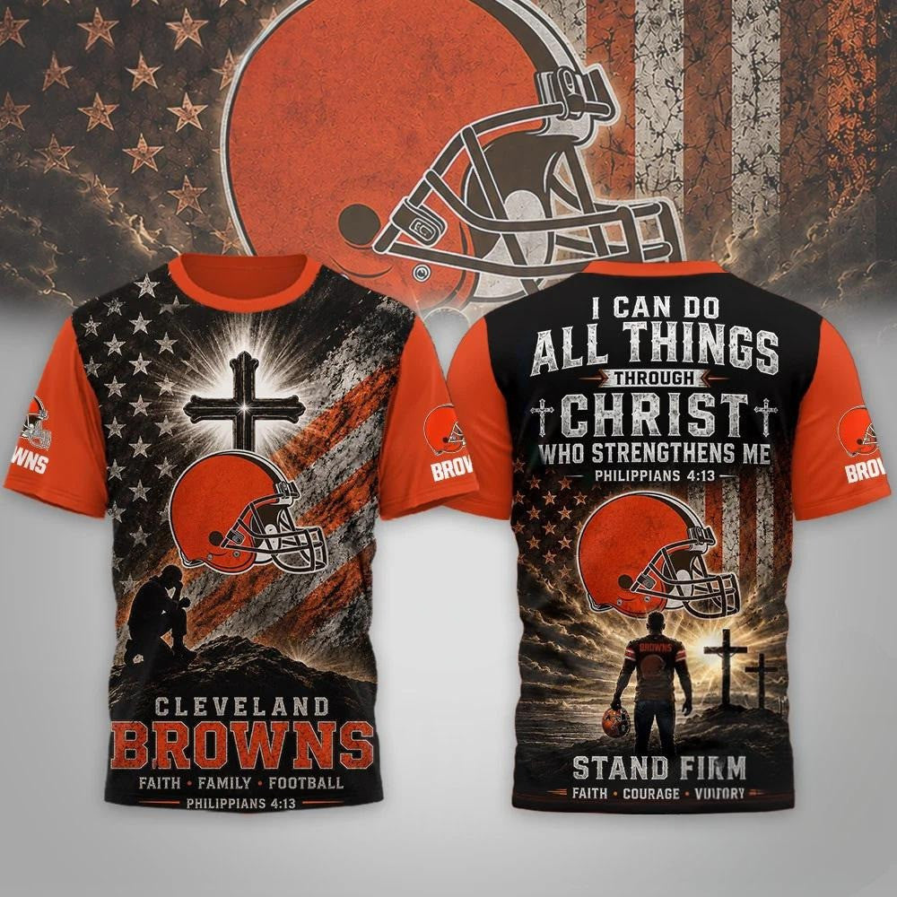 Cleveland Browns Faith Family Football T-Shirt Cleveland Browns Merch Christian Gifts Ideas - Loomnari