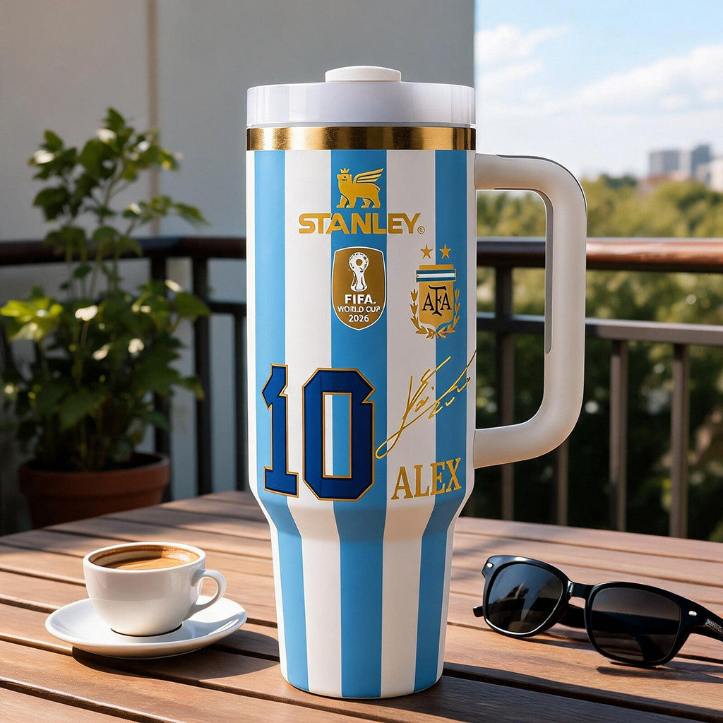 Custom Lionel Messi 10 Argentina World Cup 2026 Tumbler Signature Messi Merch Fan Gifts - Loomnari