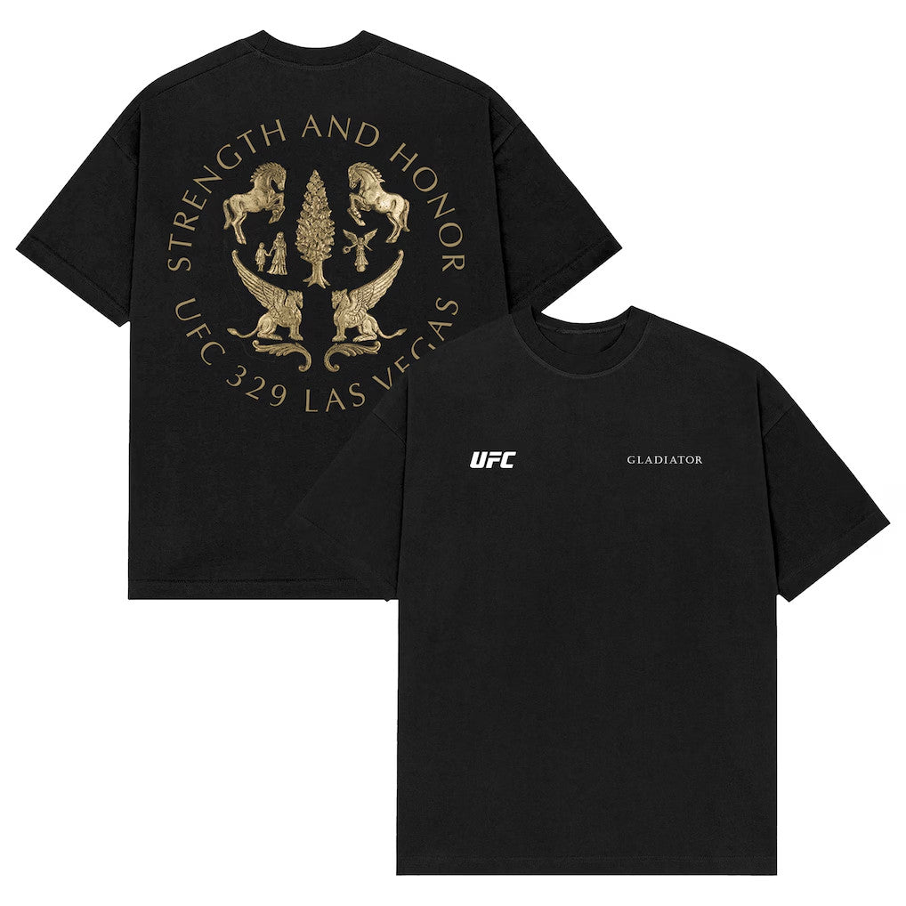 UFC Merch 2026 Black UFC 329 X Gladiator Strength And Honor T-Shirt Gifts For Husband - Loomnari